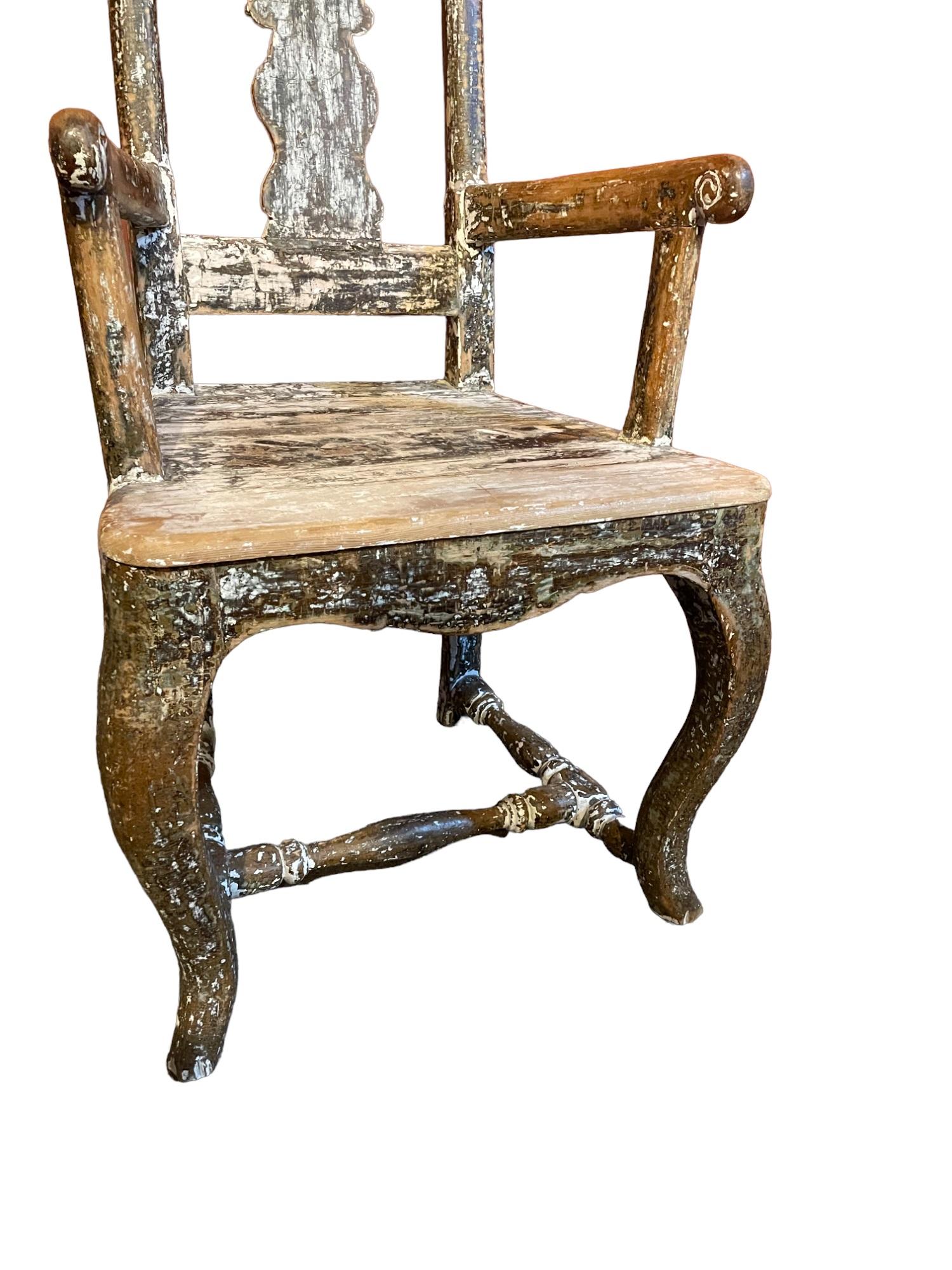 Swedish Rococo Period Armchair
Circa 1760 in original distressed paint
Ideal for a smaller desk chair or just ornamental

seat height : 18