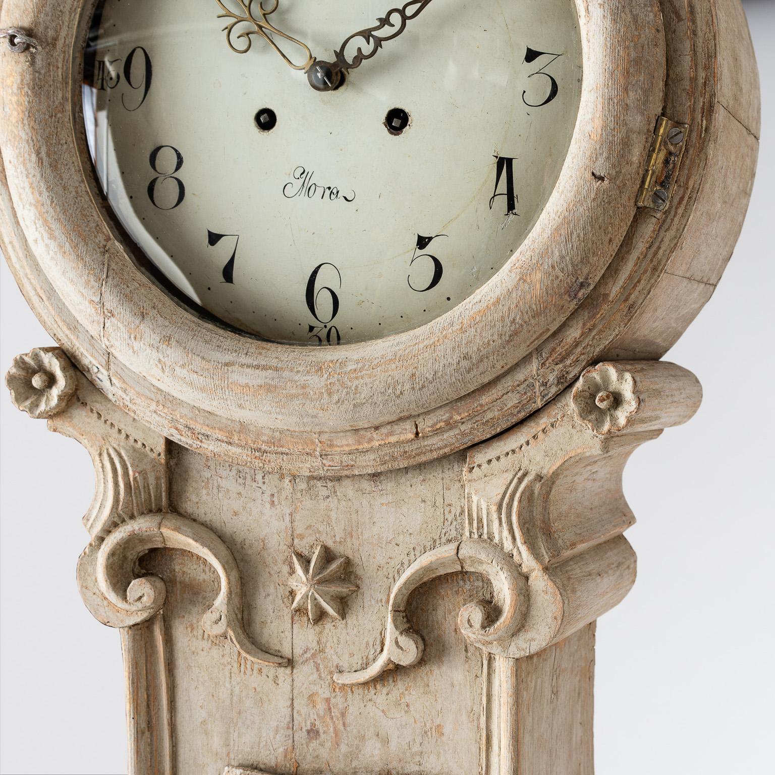 18th Century Swedish Rococo Period Cream Painted Clock, circa 1770