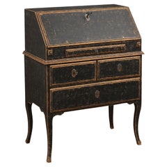 Swedish Rococo Period Slant Front Desk Painted in Black with Distressed Finish
