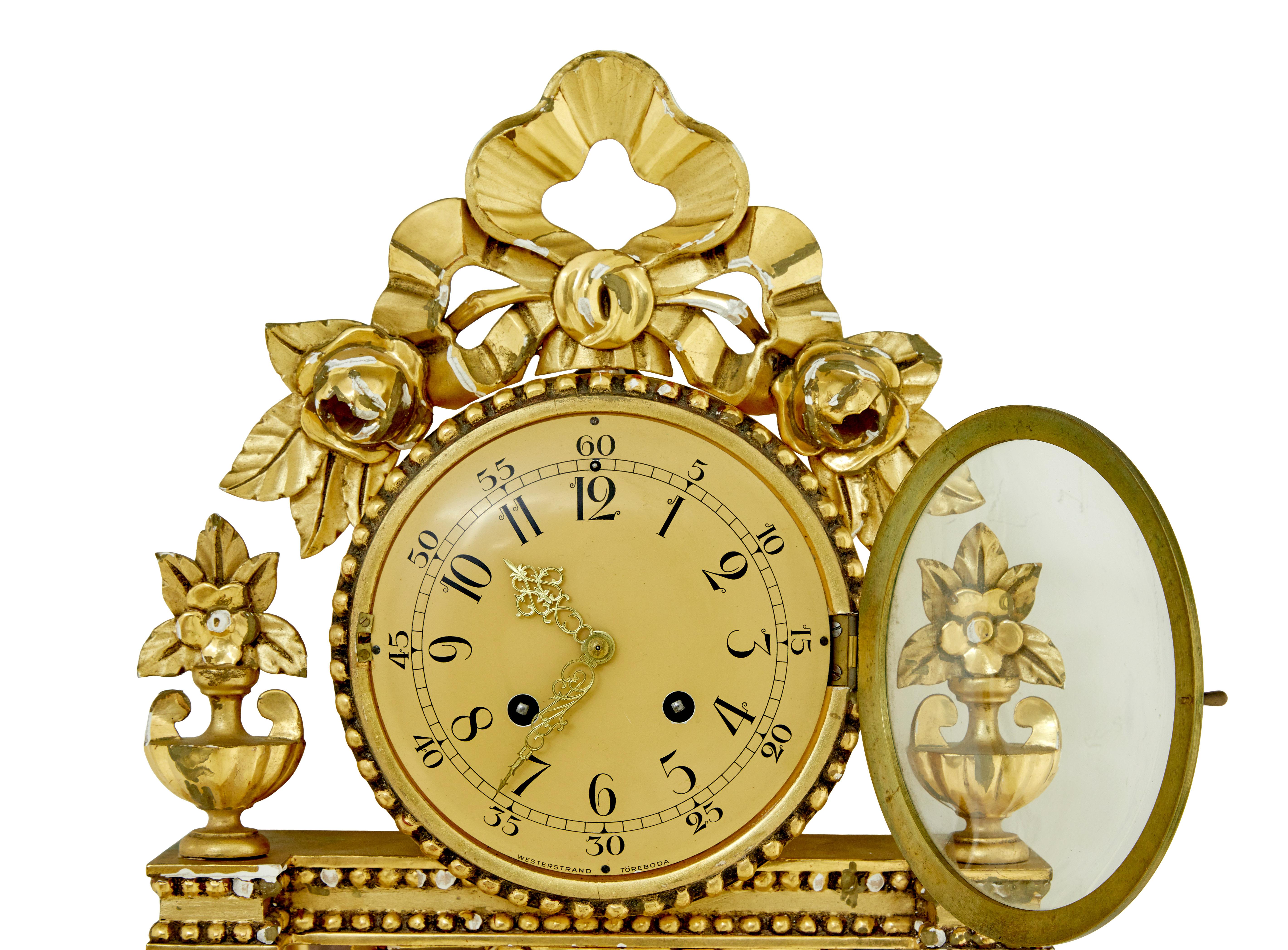 Rococo Swedish rococo revival gilt wall clock by Westerstrand For Sale