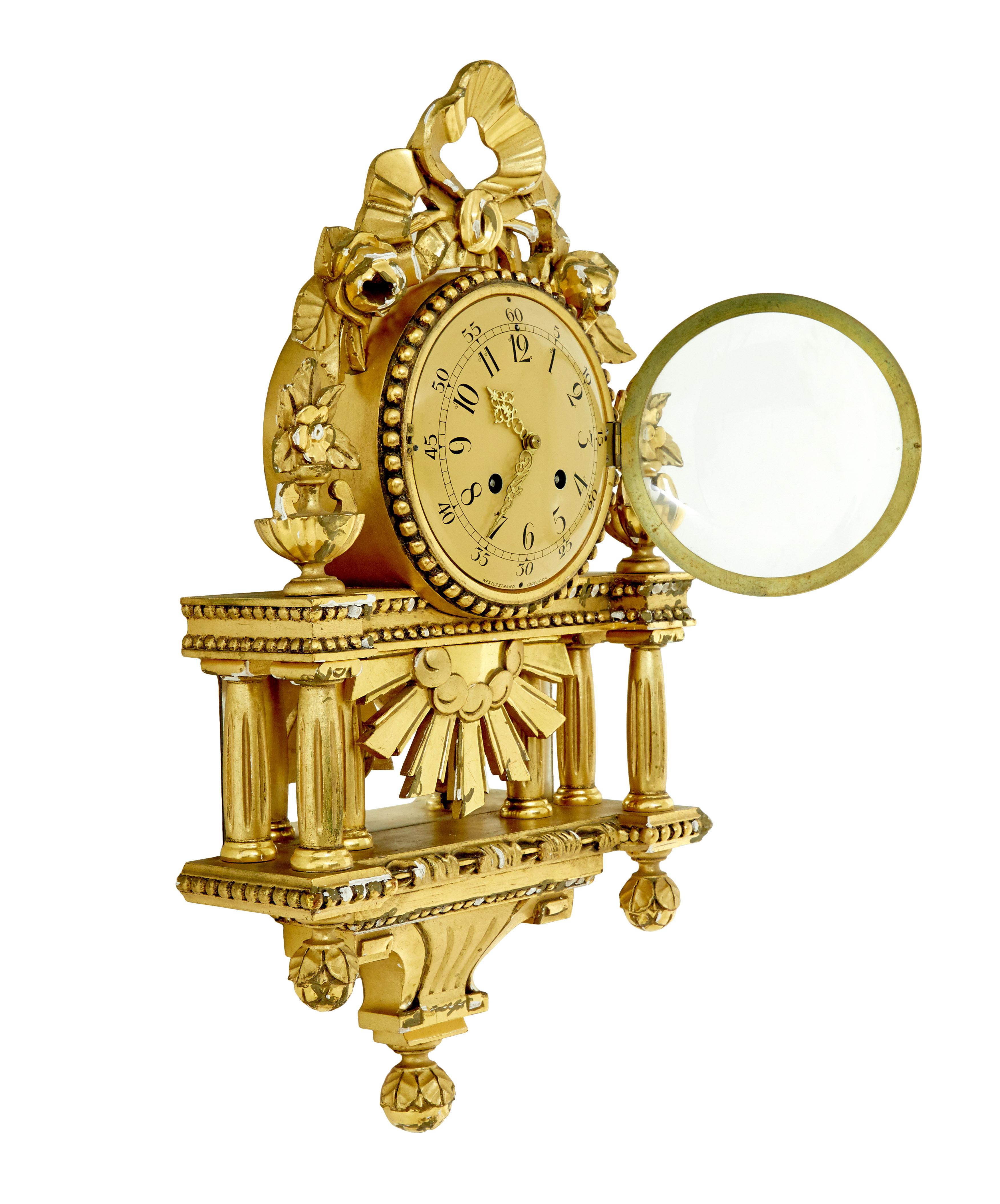 Swedish rococo revival gilt wall clock by Westerstrand In Good Condition For Sale In Debenham, Suffolk