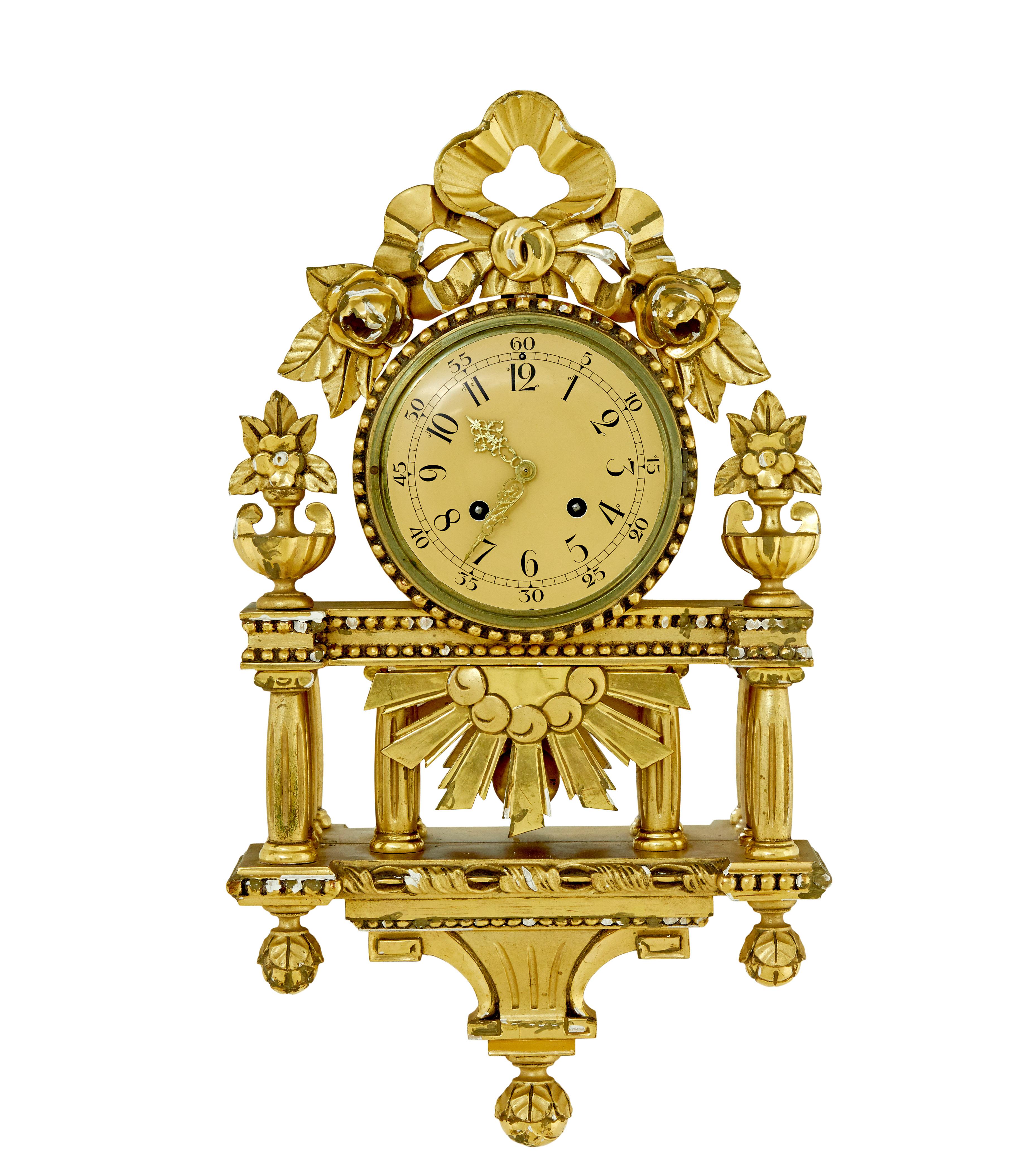 20th Century Swedish rococo revival gilt wall clock by Westerstrand For Sale