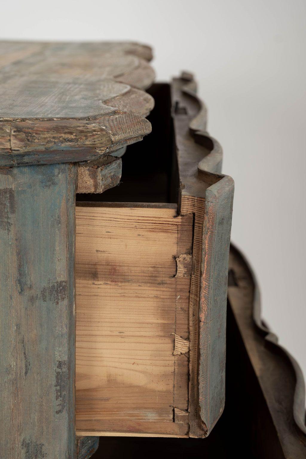 Iron Swedish Rococo Serpentine Block-Front Commode in Original Blue Paint