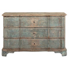 Swedish Rococo Serpentine Block-Front Commode in Original Blue Paint