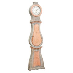 Swedish Rococo Style 1810s Longcase Mora Clock with Two-Toned Original Paint