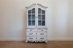 Swedish Rococo Style 1850s Bonnet Top Cabinet with Glass Doors and Drawers