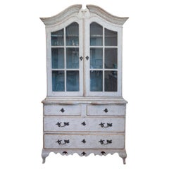 Armoire suédoise de style rococo des années 1850 avec portes et tiroirs en verre