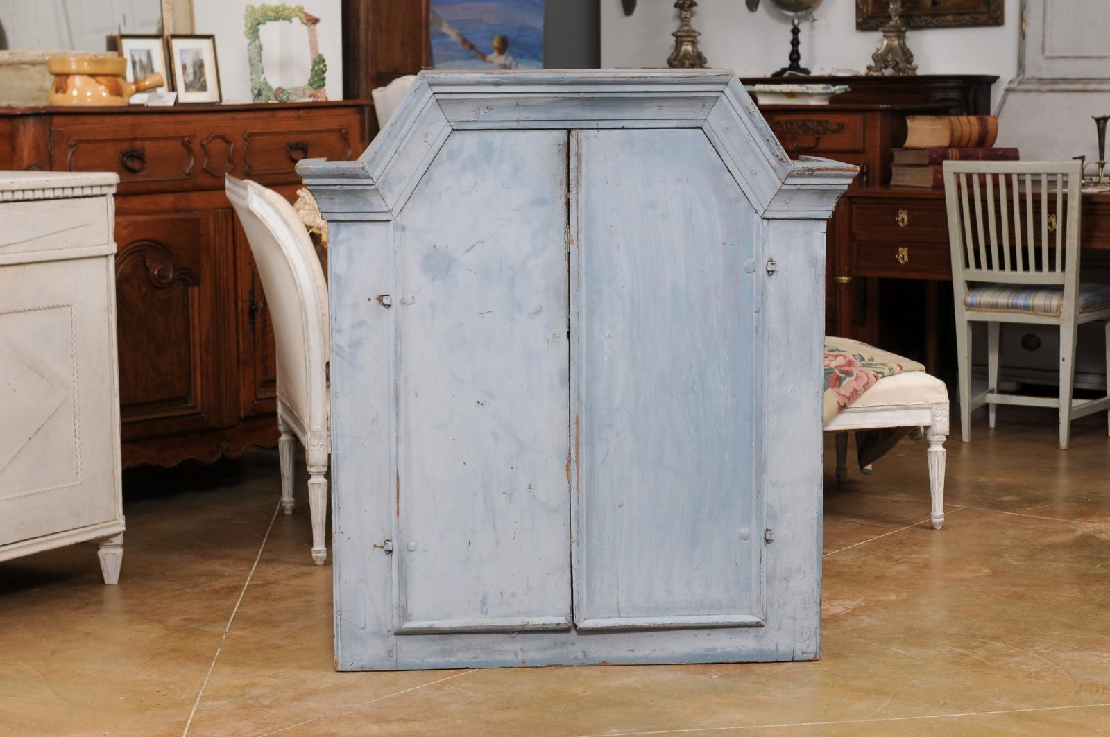 Swedish Rococo Style 19th Century Grey Painted Wall Cabinet with Distressing For Sale 5