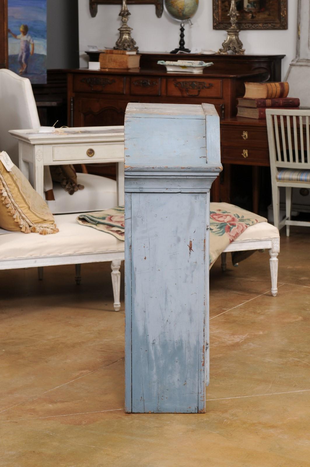 Swedish Rococo Style 19th Century Grey Painted Wall Cabinet with Distressing In Good Condition For Sale In Atlanta, GA