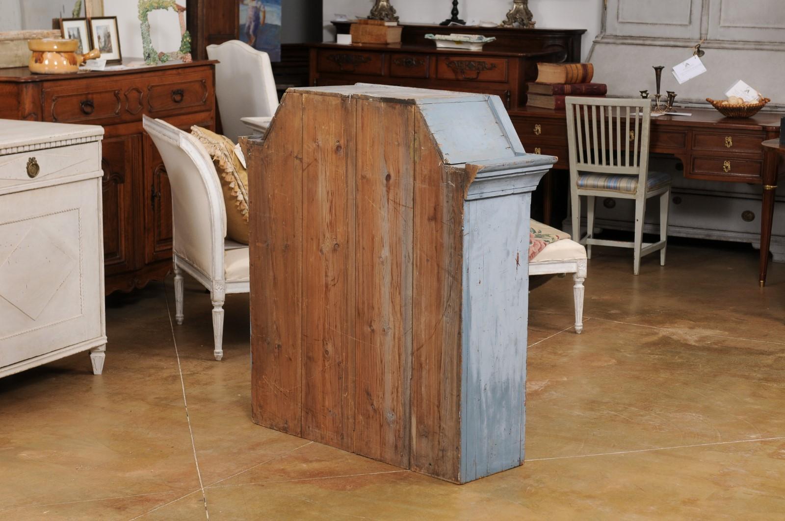 Wood Swedish Rococo Style 19th Century Grey Painted Wall Cabinet with Distressing For Sale