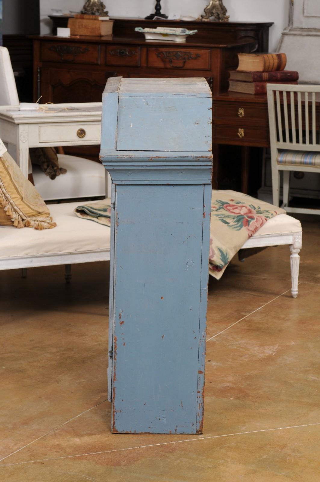 Swedish Rococo Style 19th Century Grey Painted Wall Cabinet with Distressing For Sale 3