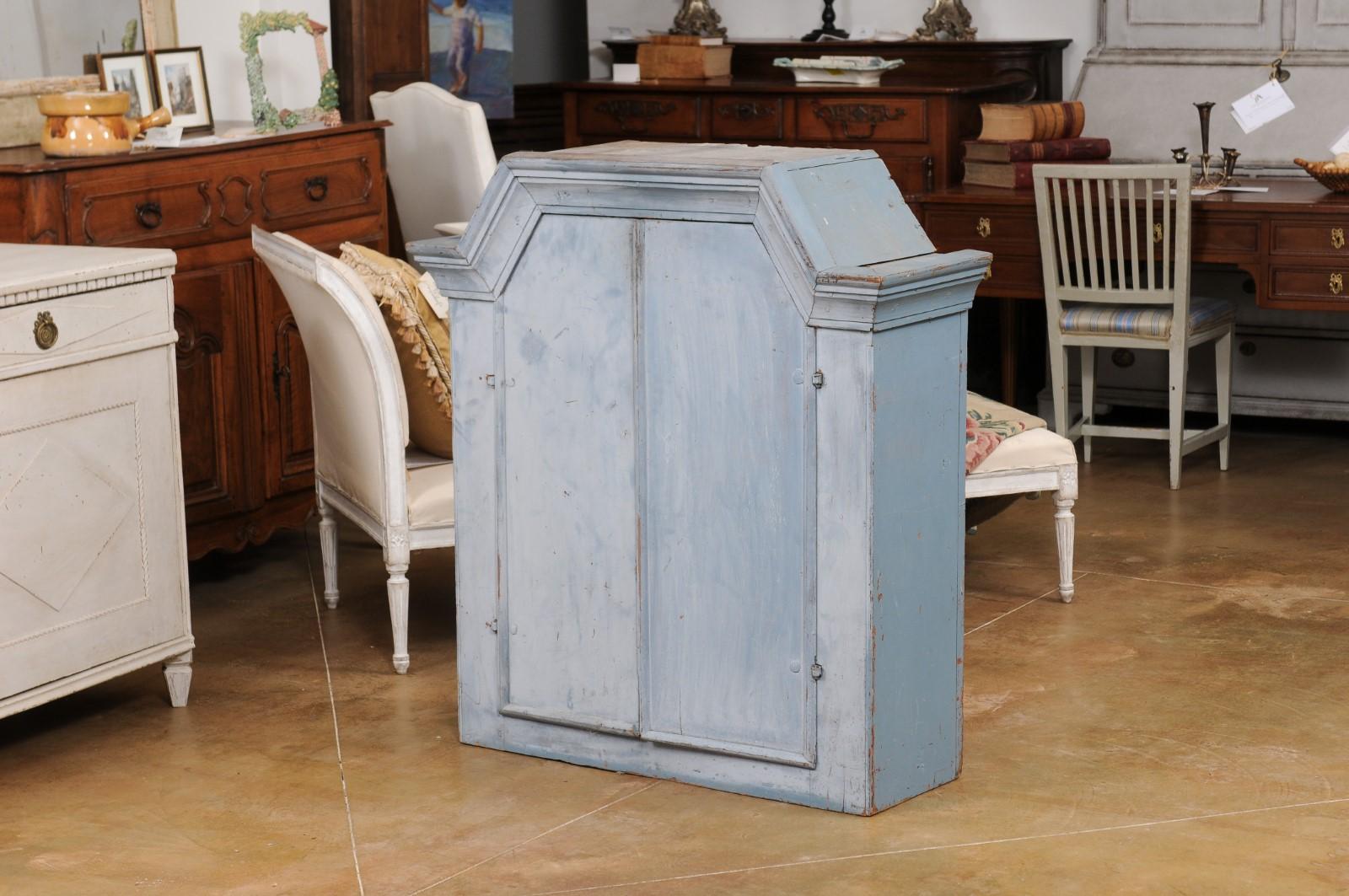 Swedish Rococo Style 19th Century Grey Painted Wall Cabinet with Distressing For Sale 4