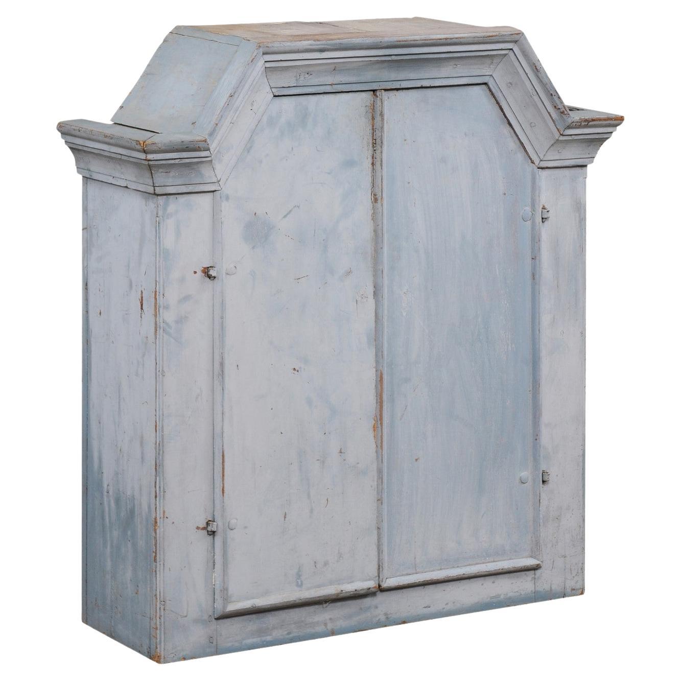 Swedish Rococo Style 19th Century Grey Painted Wall Cabinet with Distressing