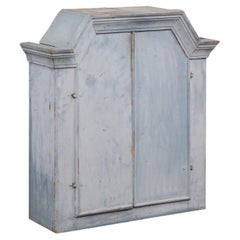 Antique Swedish Rococo Style 19th Century Grey Painted Wall Cabinet with Distressing