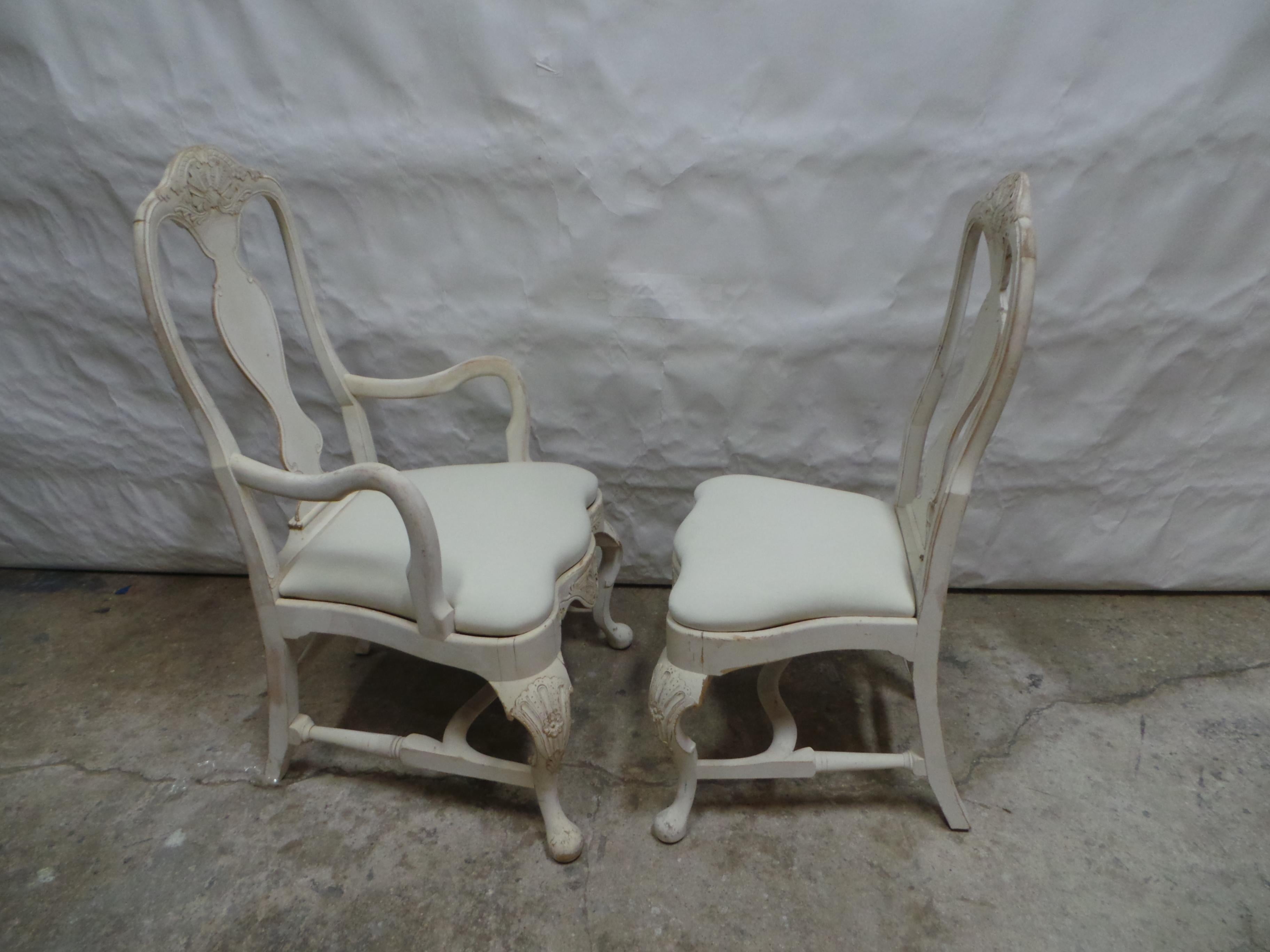 Swedish Rococo Style Chairs 2 Arm 8 Side For Sale 10