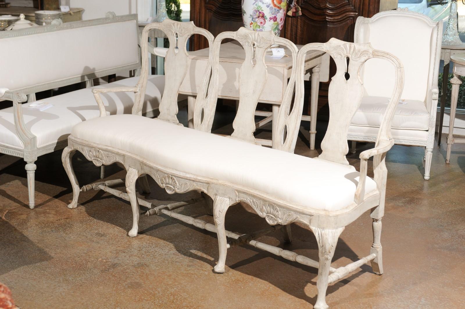 Swedish Rococo Style Painted Three-Seat Sofa with Cabriole Legs and Upholstery 5