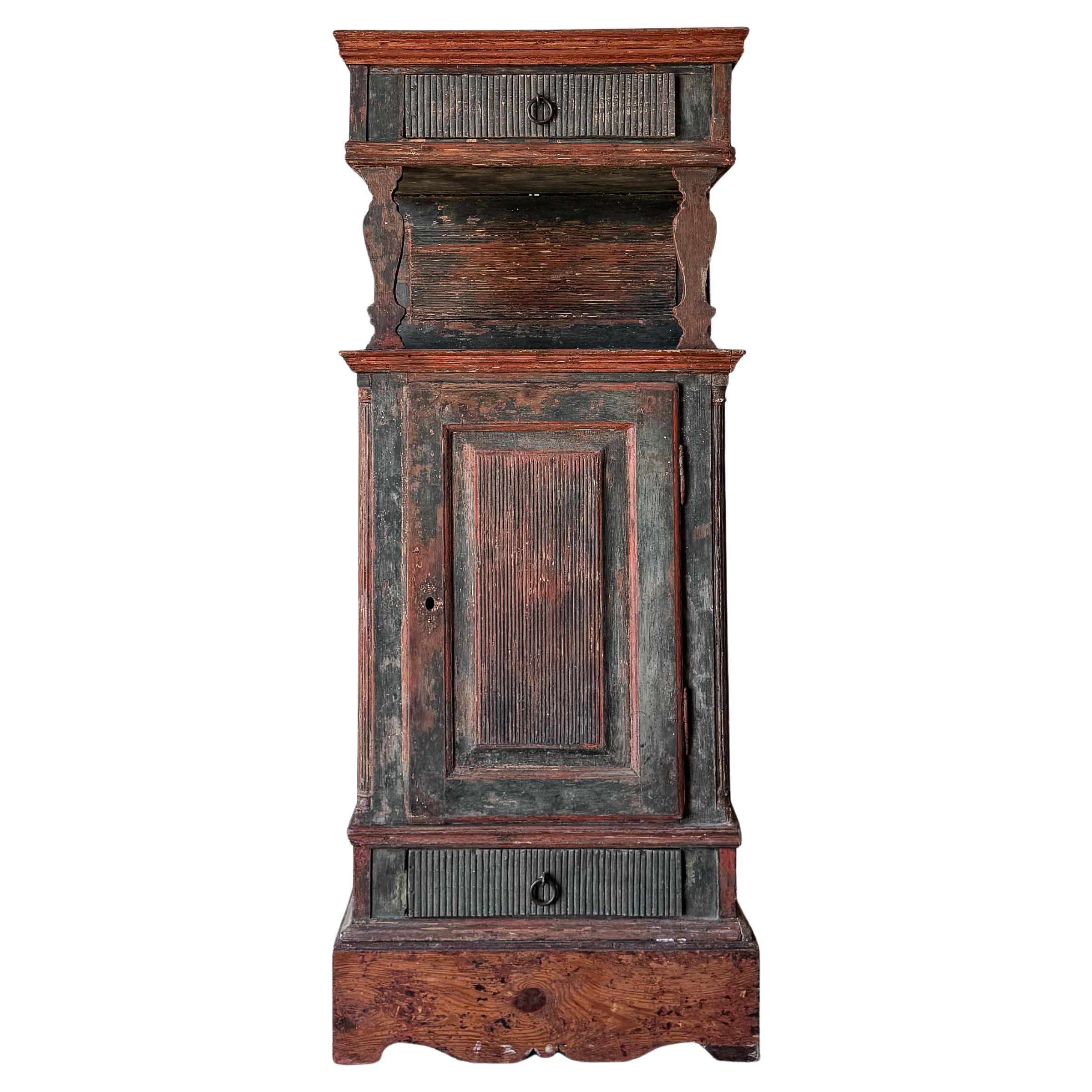 Swedish Rococo Tobacco Cabinet, Pine with Historic Paint, Circa 1720 For Sale