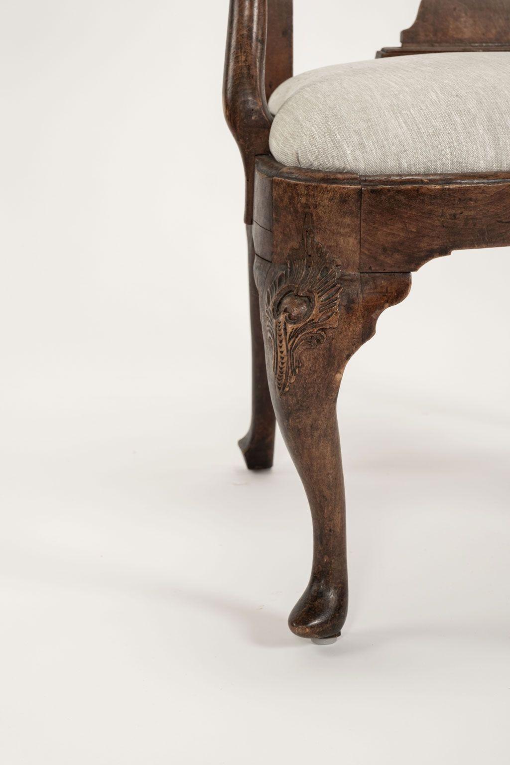 Hand-Carved Swedish Rococo Walnut Armchair For Sale