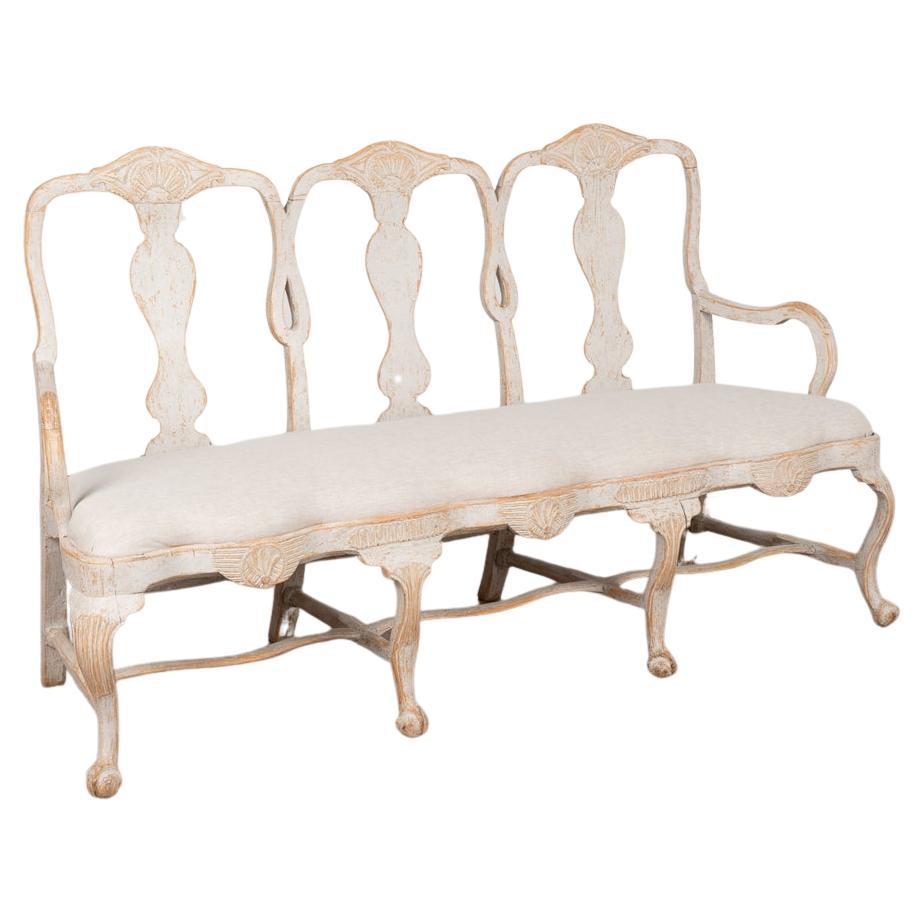 Swedish Rococo White Painted Bench Settee, circa 1760-1780 For Sale