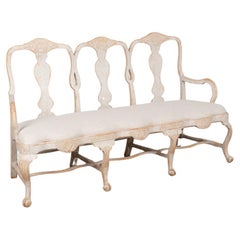 Antique Swedish Rococo White Painted Bench Settee, circa 1760-1780