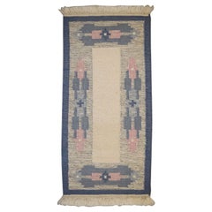 Tappeto svedese in lana intrecciata a mano Rölakan con frange, anni '60