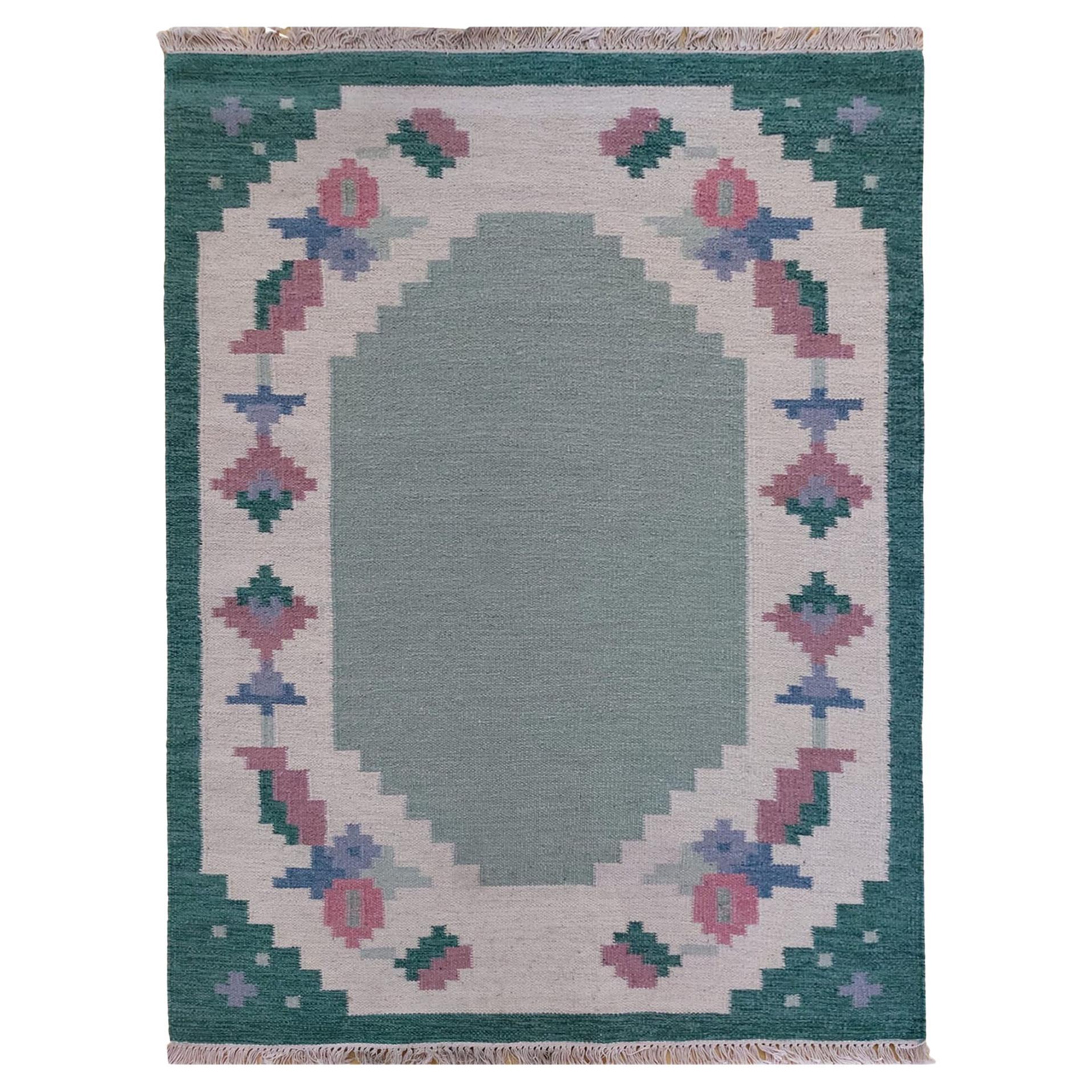 Swedish Rölakan Rug Flatweaved Kilim Handwoven Wool, Mid-Century For Sale