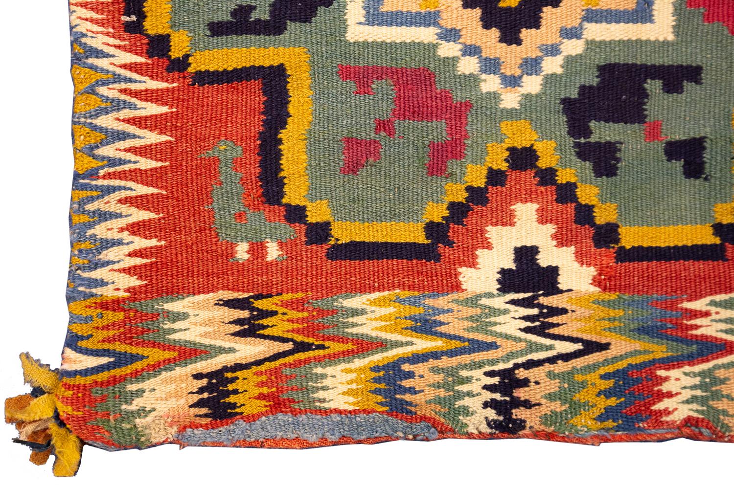 Hand-Knotted Swedish Rollakan Wool Textile Multicolor, Early 19th