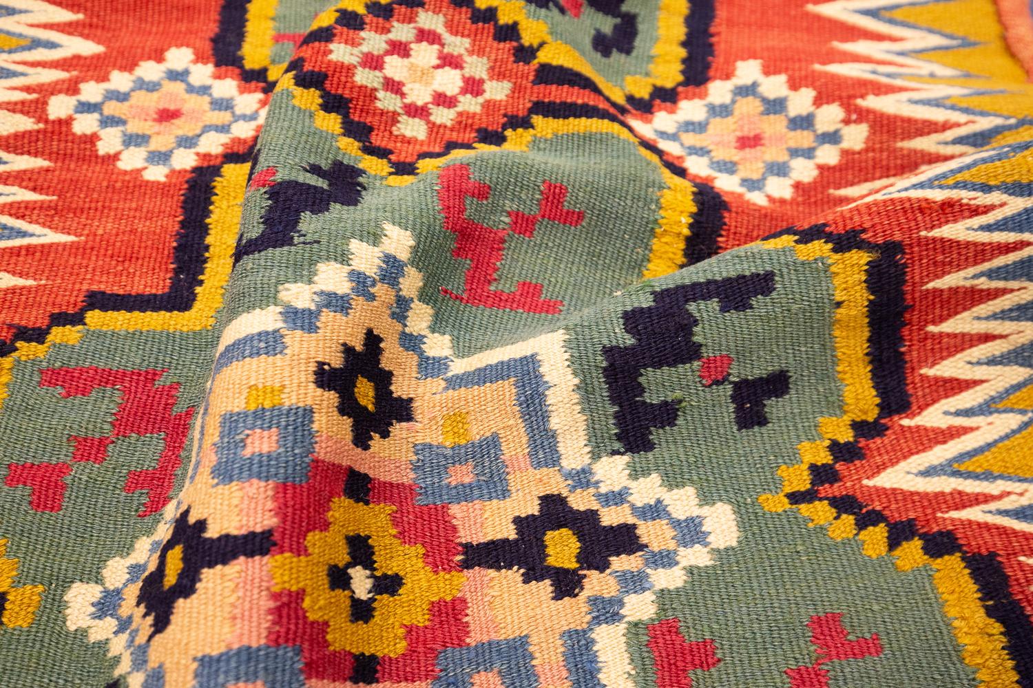 19th Century Swedish Rollakan Wool Textile Multicolor, Early 19th