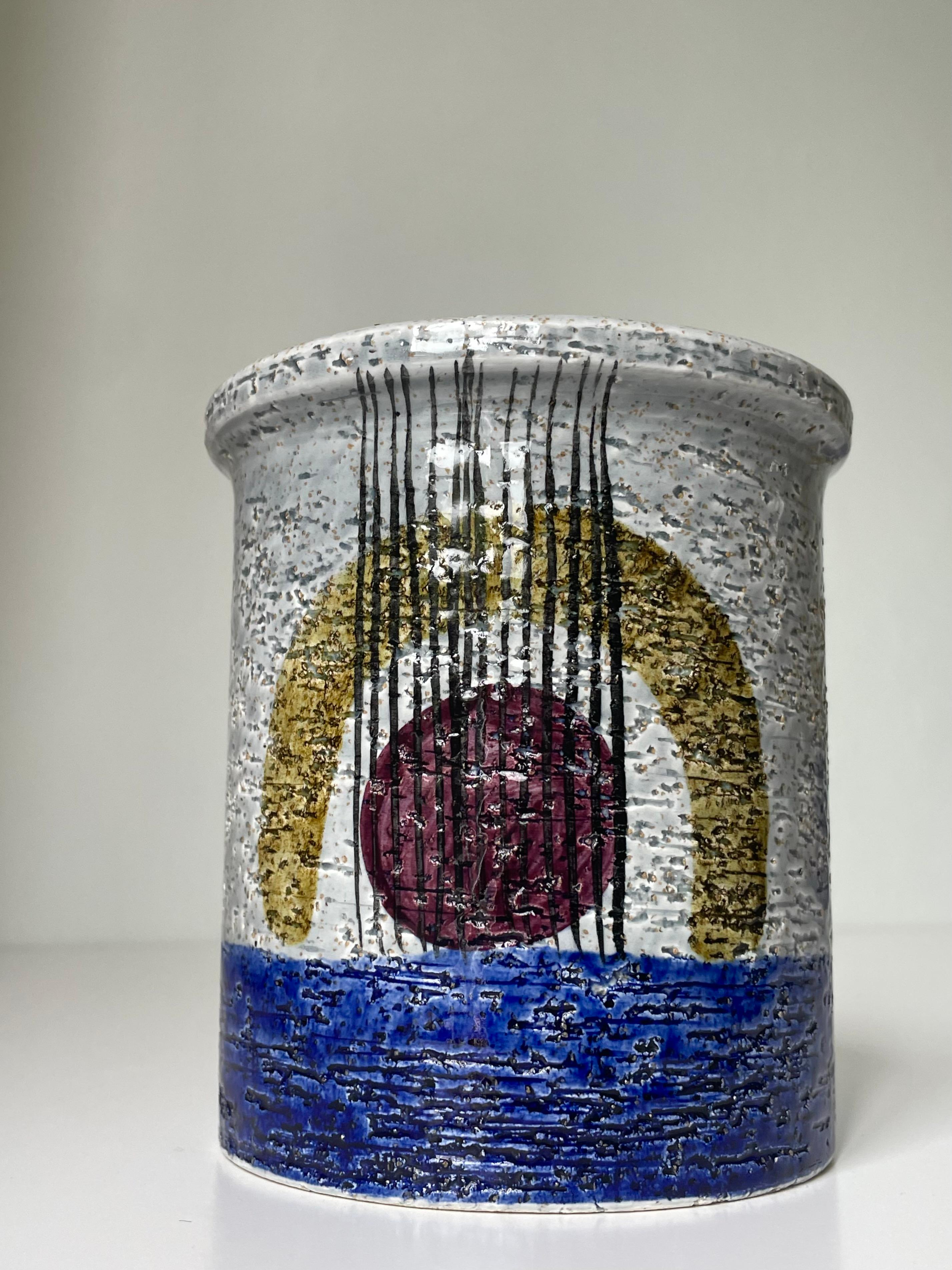 Olle Alberius für Rörstrand Geometrisches Dekor Pflanzgefäß Vase, 1960er Jahre (Handbemalt) im Angebot