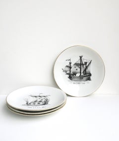 Schwedischer Rörstrand Nautischer Porzellanteller in Schwarz und Weiß