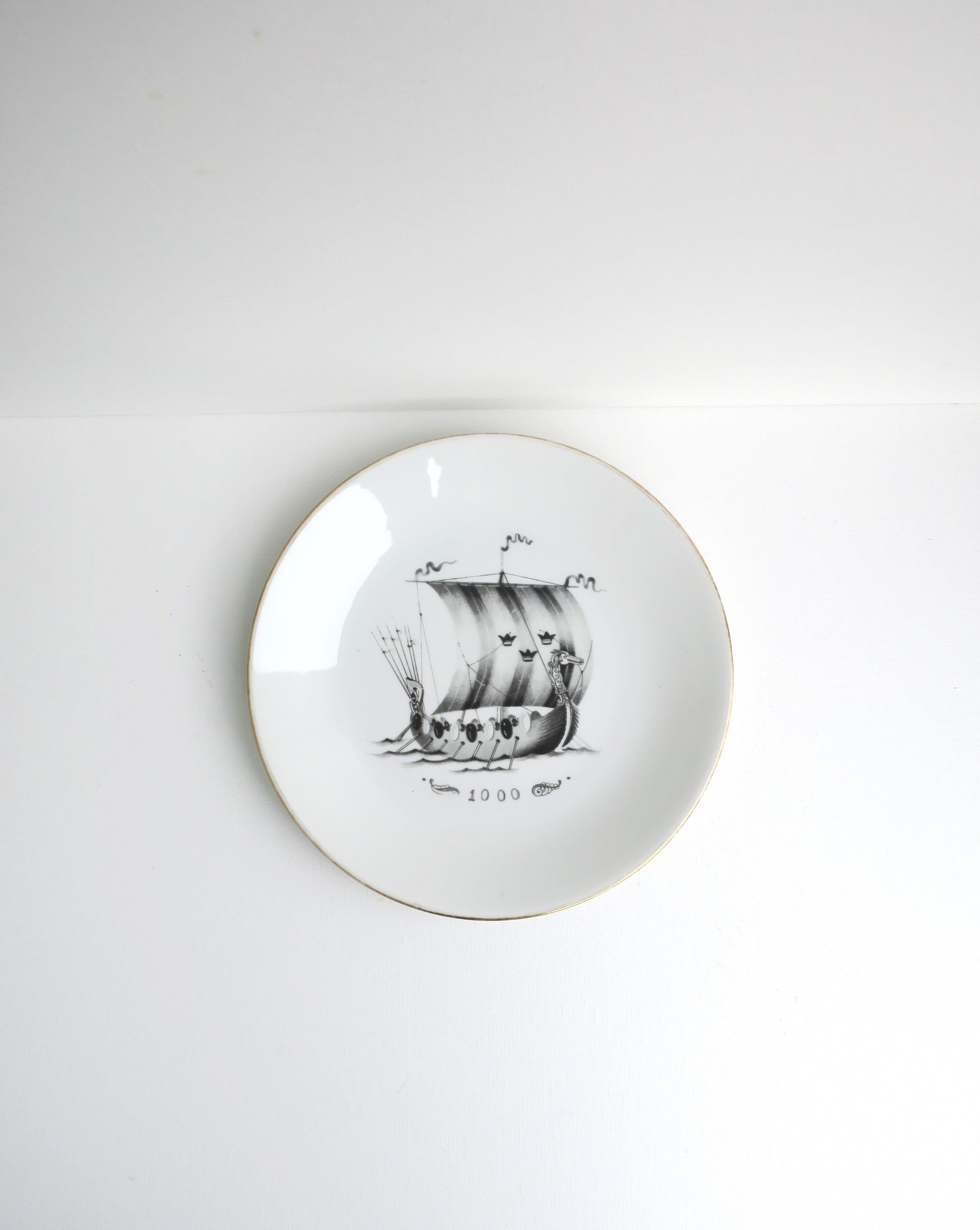 Swedish Rörstrand Nautical Black and White Porcelain Plates, Set of 4  In Good Condition For Sale In New York, NY