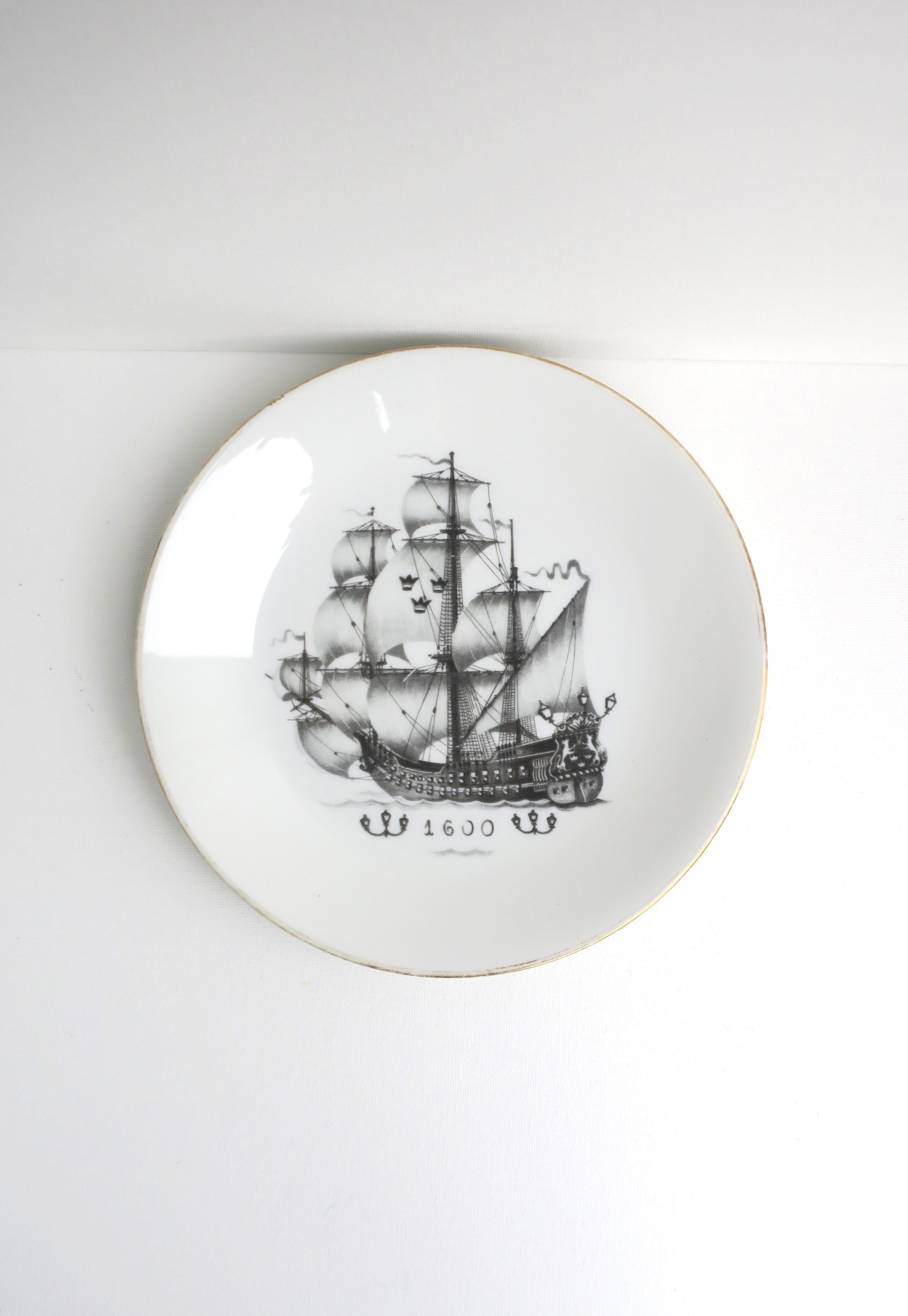 20th Century Swedish Rörstrand Nautical Black and White Porcelain Plates, Set of 4  For Sale