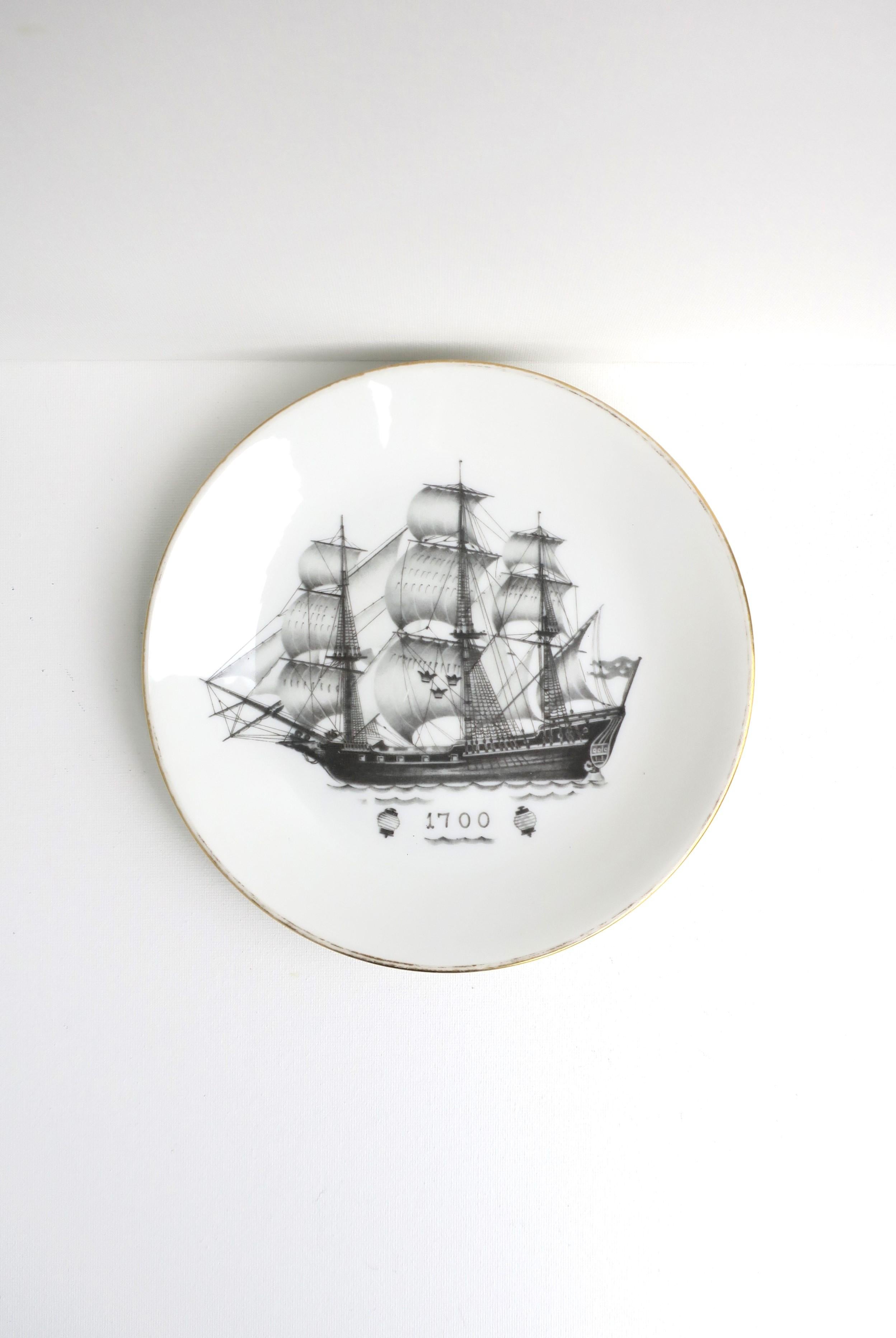 Swedish Rörstrand Nautical Black and White Porcelain Plates, Set of 4  For Sale 1