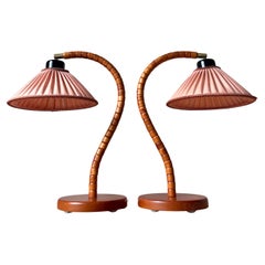 Swedish Rose Shade Swan Neck Art Deco Style Lamps, 1960s