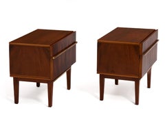 Swedish Rosewood Brass Nightstands After William Hinn Mid Century - A Pair