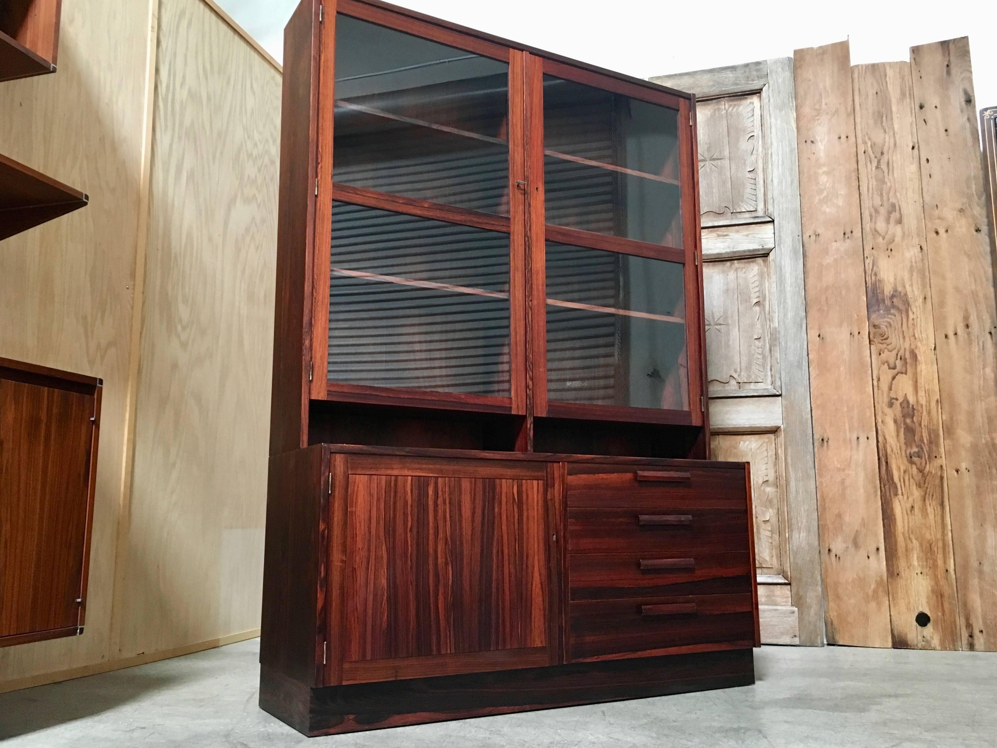 Mid-Century Modern Swedish Rosewood Credenza with Glass Front Cabinet
