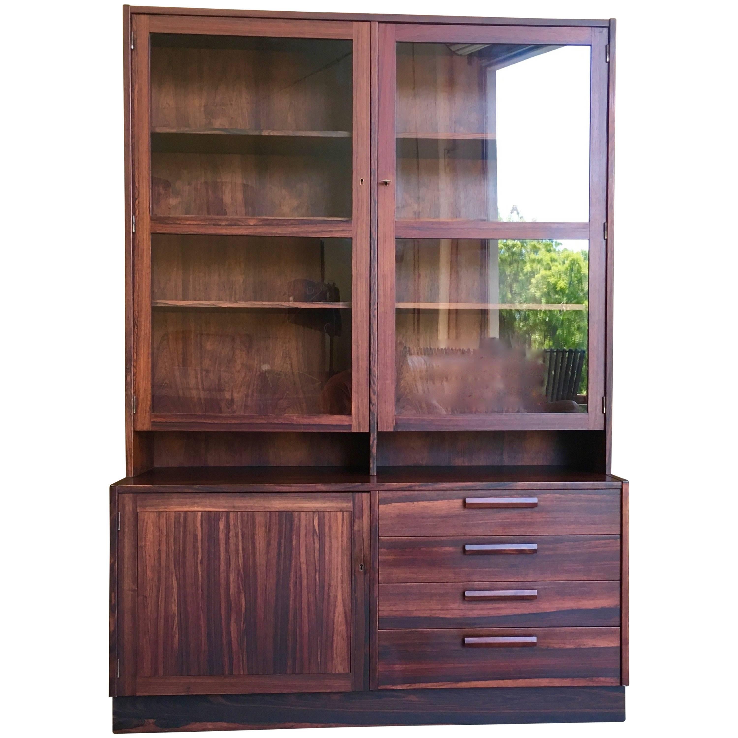 Swedish Rosewood Credenza with Glass Front Cabinet