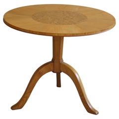 Retro Swedish Round Art Deco Side Table / Coffee Table in Elm & Birch, Made in 1940s