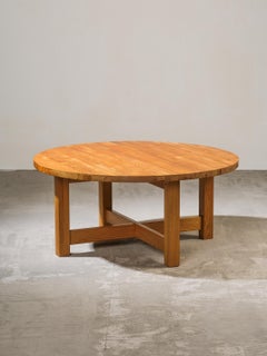 Table basse ronde suédoise en pin massif, 1970