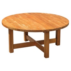 Swedish Round Solid Pine Coffee Table, 1970s