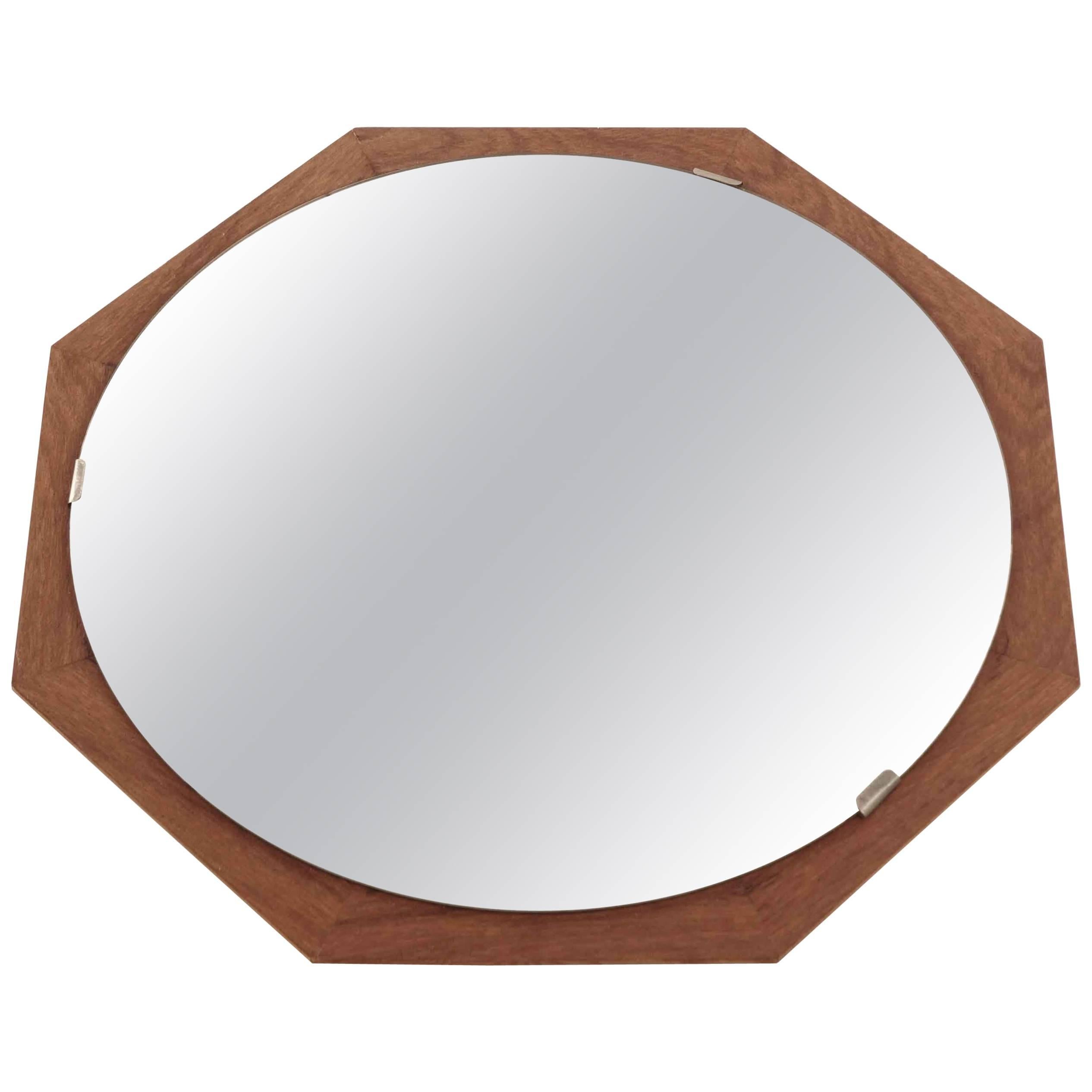 Swedish Round Teak Mirror from 1950s For Sale