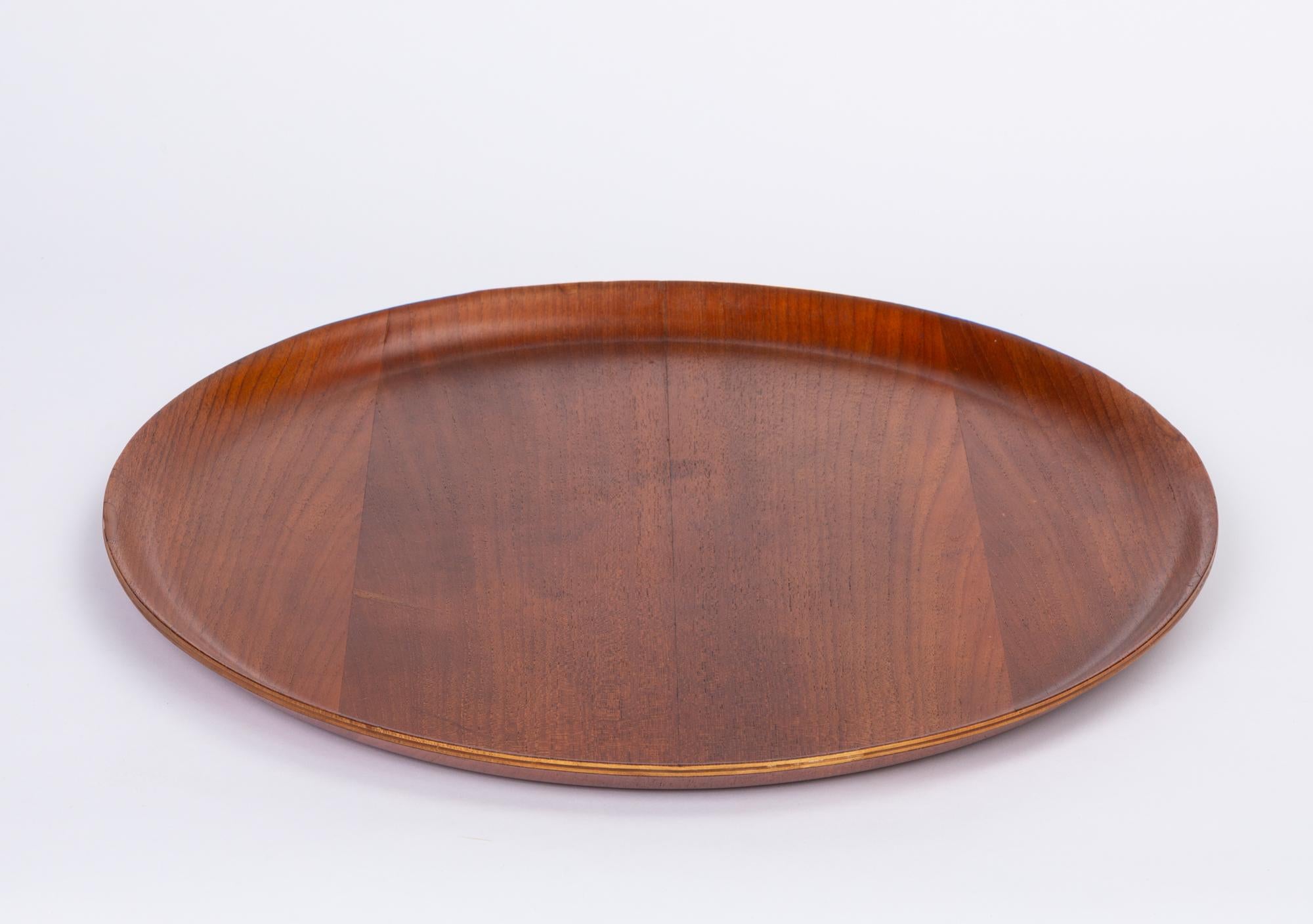 Oiled Swedish Round Teak Tray with Curved Edge