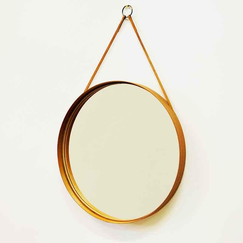 Scandinave moderne Miroir rond suédois en teck vintage Glasmäster Markaryd:: années 1960