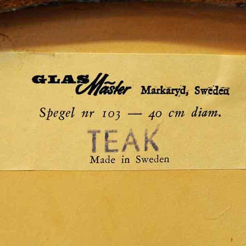 Milieu du XXe siècle Miroir rond suédois en teck vintage Glasmäster Markaryd:: années 1960
