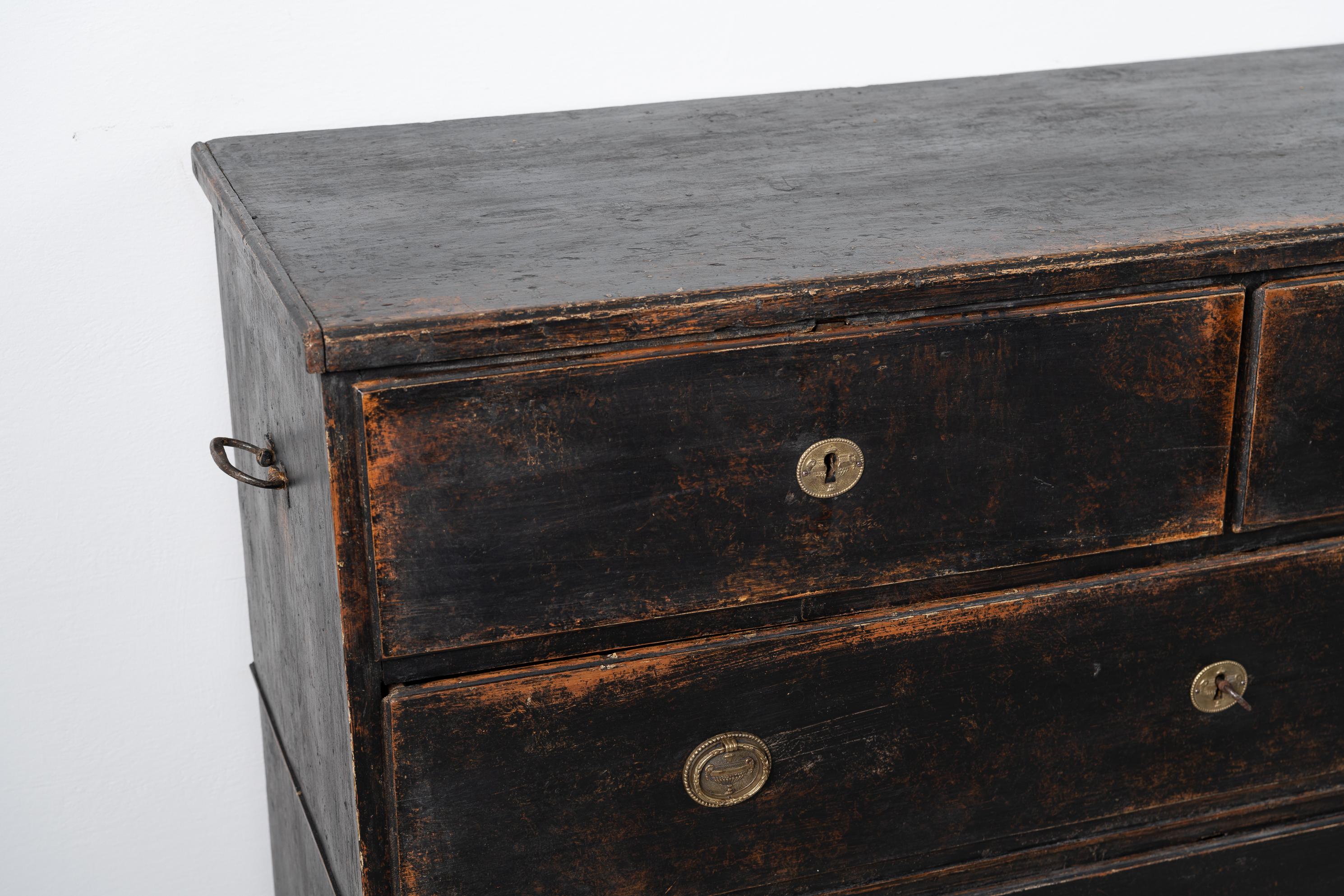 Swedish Royal Gustavian Black Chest on Chest Bureau 6