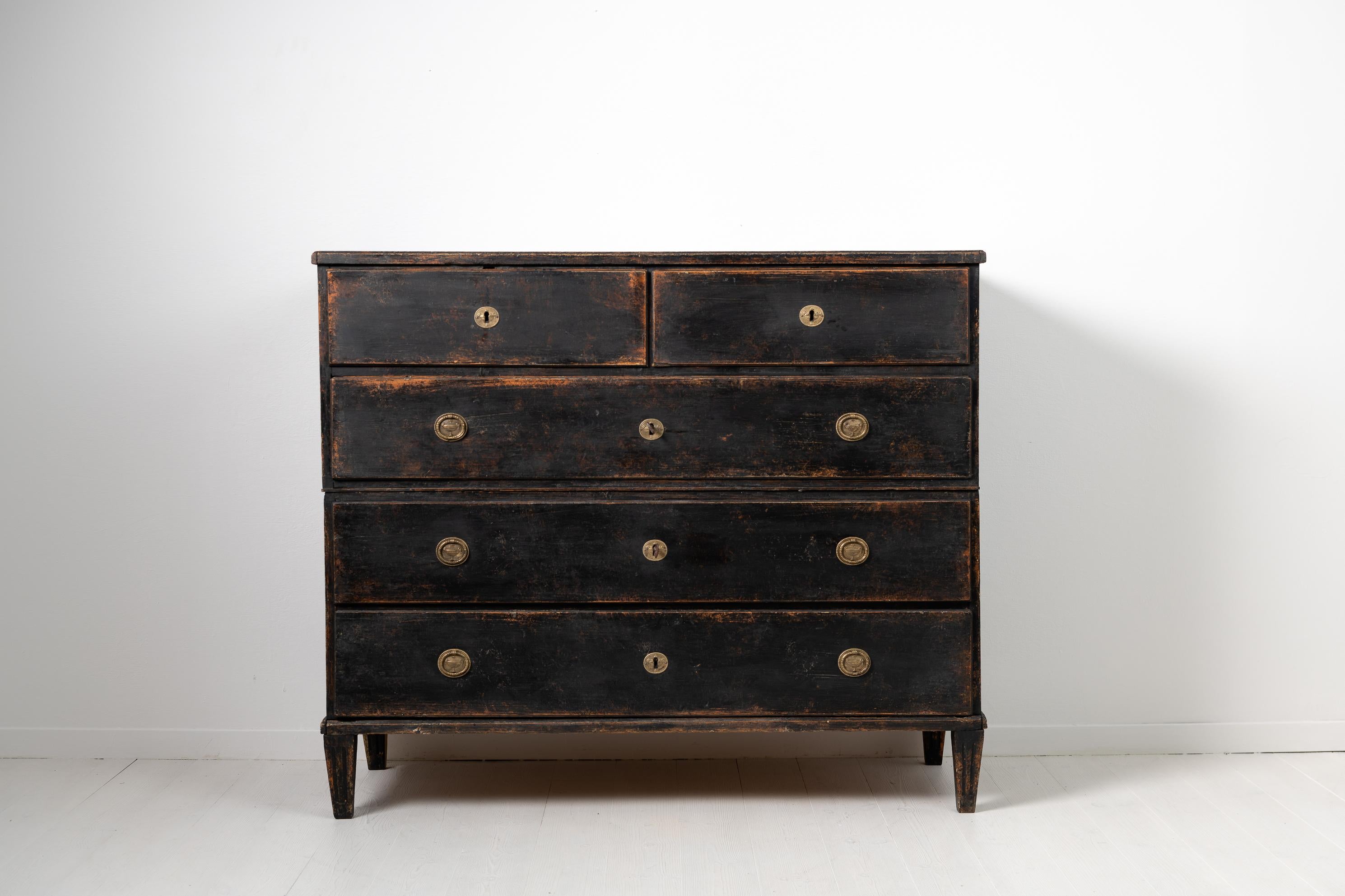 Hand-Crafted Swedish Royal Gustavian Black Chest on Chest Bureau