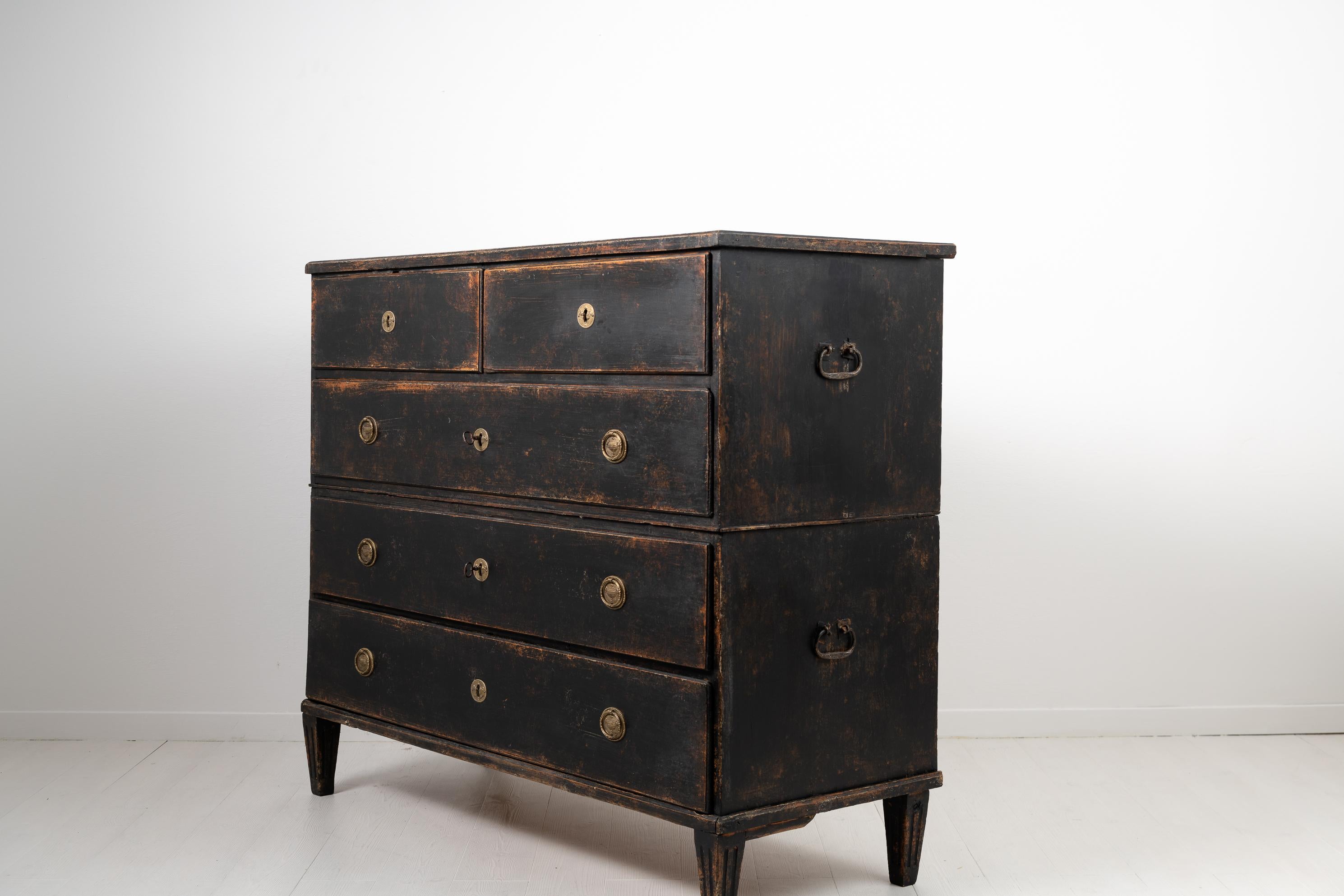 18th Century Swedish Royal Gustavian Black Chest on Chest Bureau