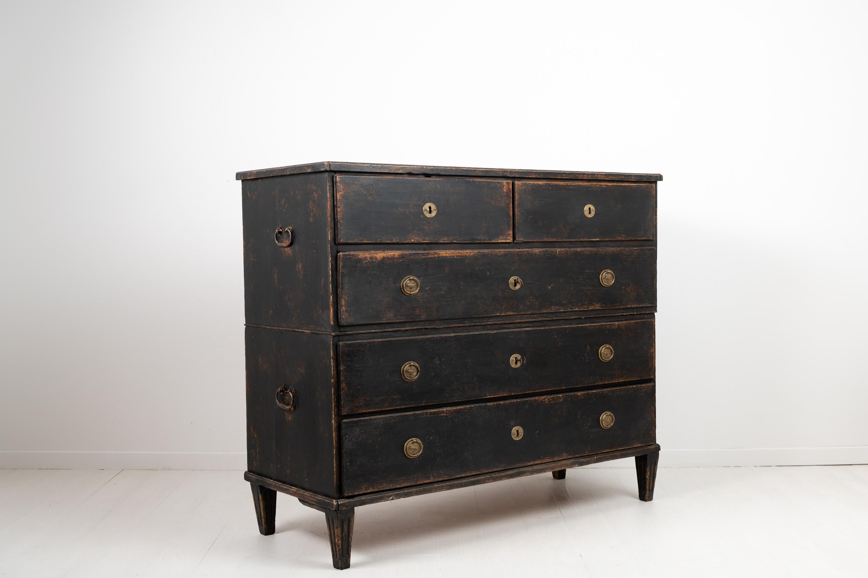 Pine Swedish Royal Gustavian Black Chest on Chest Bureau