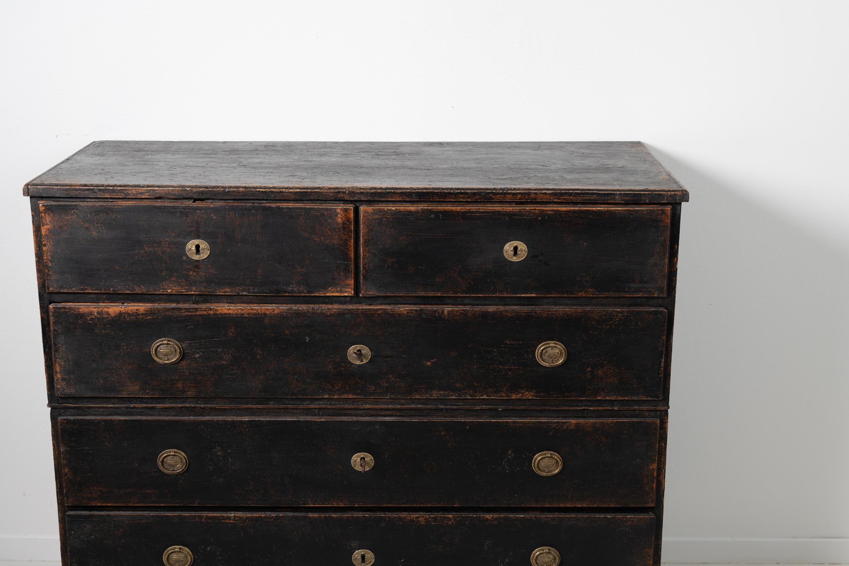 Swedish Royal Gustavian Black Chest on Chest Bureau 3
