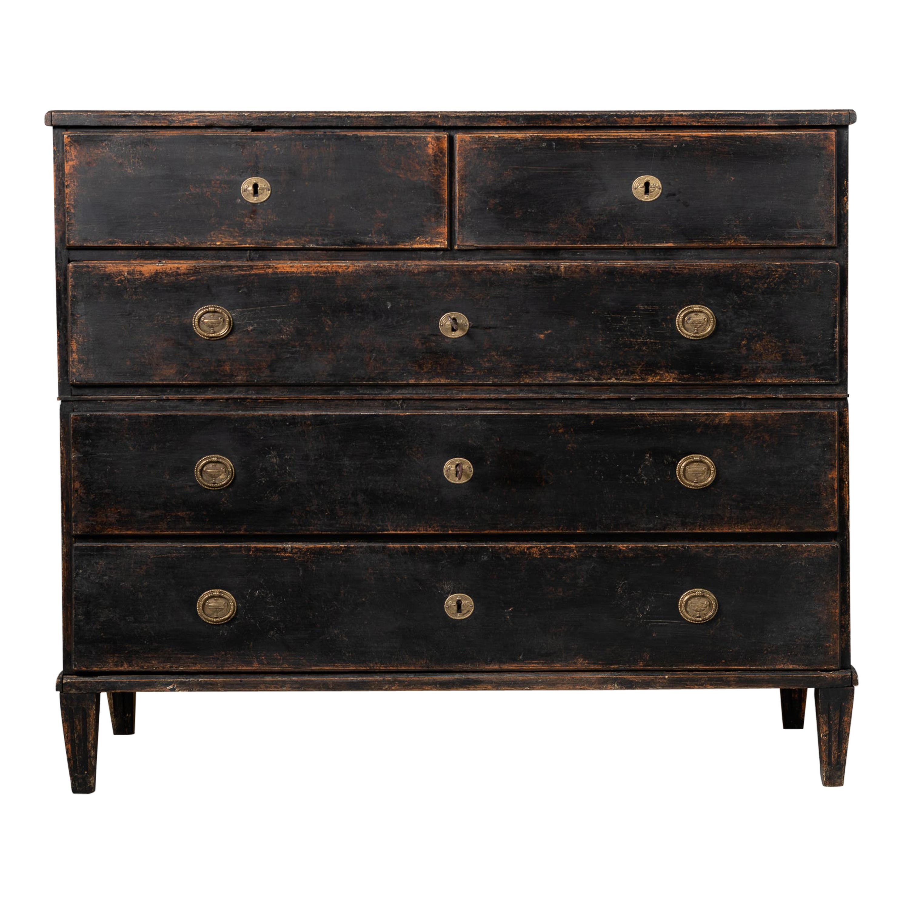 Swedish Royal Gustavian Black Chest on Chest Bureau